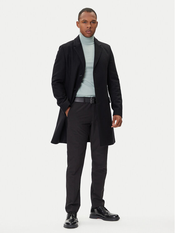 HUGO HUGO Vilnonis paltas Migor2541 50546528 Juoda Slim Fit