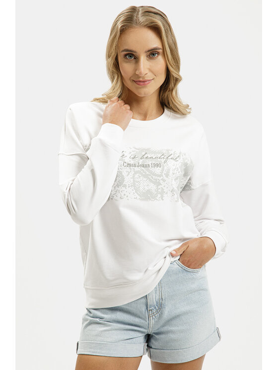 Cross Jeans Cross Jeans Bluza 65431-008 Biały Regular Fit