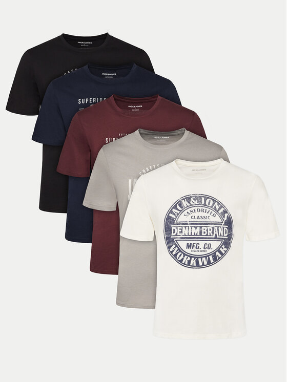 Jack&Jones Súprava 5 tričiek Simon 12276424 Farebná Standard Fit