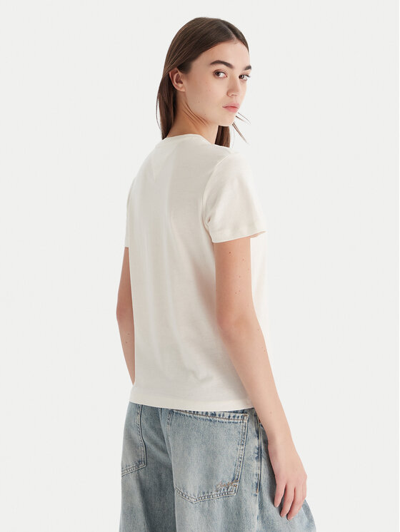Tommy Jeans Tommy Jeans Tričko Linear DW0DW21964 Écru Regular Fit
