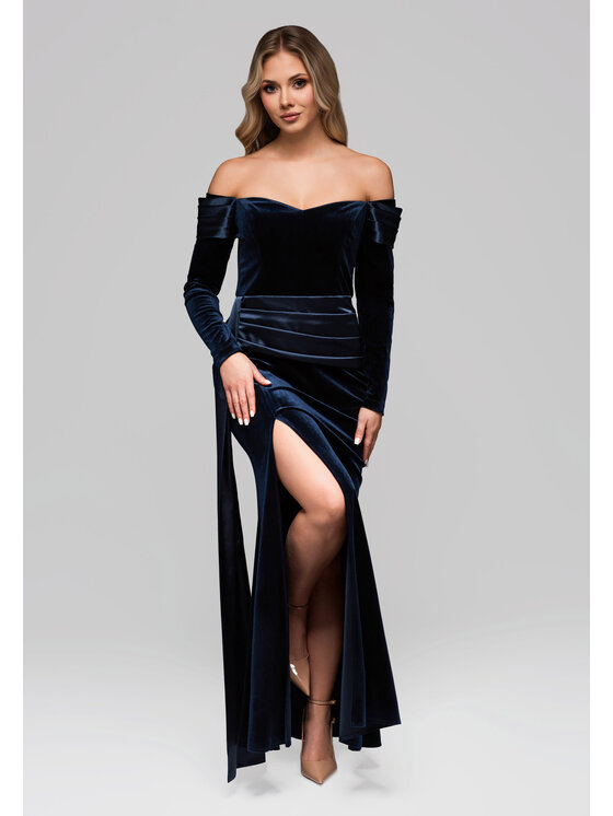 Ombre Ombre Sukienka wieczorowa LA-OM-DLR254 Granatowy Regular Fit
