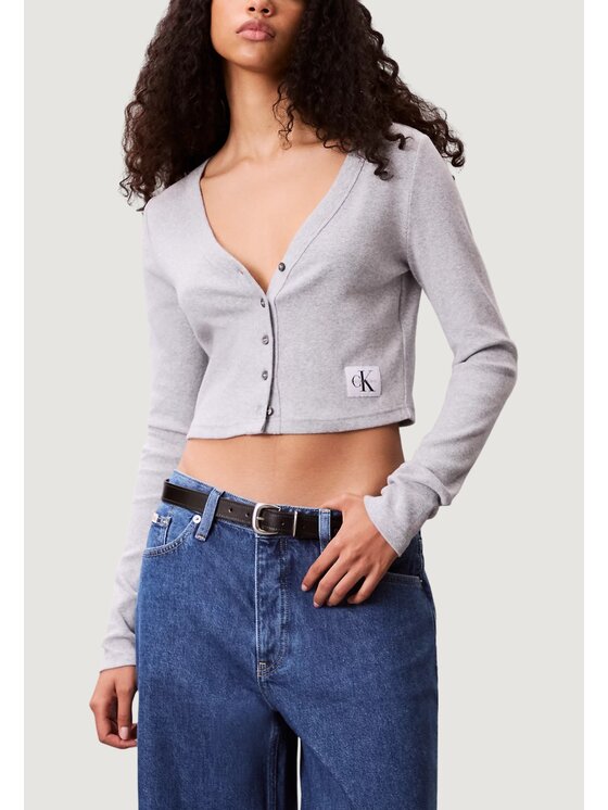 Calvin Klein Jeans Calvin Klein Jeans T-shirt LS WOVEN LABEL 2X2 C Grigio Casual Fit