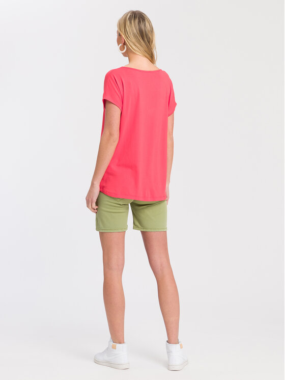 Cross Jeans Cross Jeans T-Shirt 55922-571 Koralowy Regular Fit