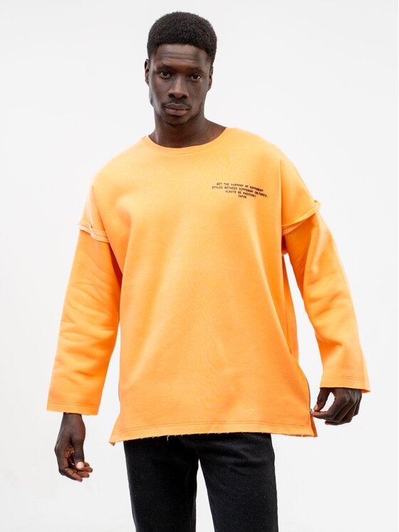Bluza, rozmiar S, Pomarańczowy, Bluza Bez Kaptura Oversize Z Rękawem 3/4 Męska Pomarańczowa Catch 3D Sentence XL