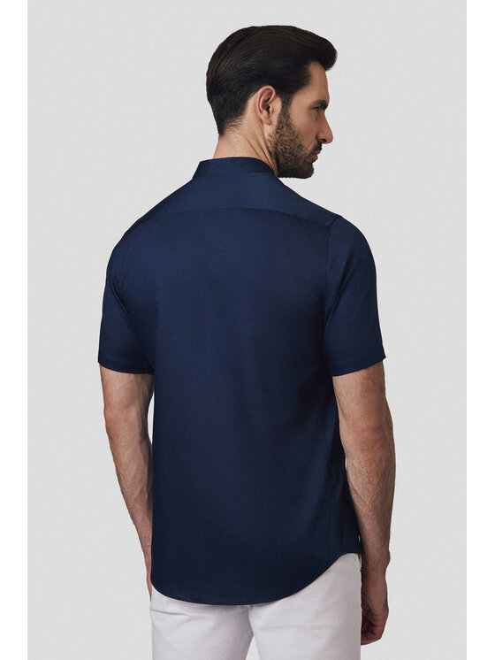 Lancerto Lancerto Koszula Koszula Granatowa Bawełniana z Krótkim Rękawem Lovis KO073125000016 Granatowy Slim Fit