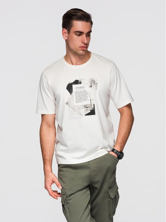 Ombre Ombre T-Shirt OM-TSPT-0261 Biały Regular Fit