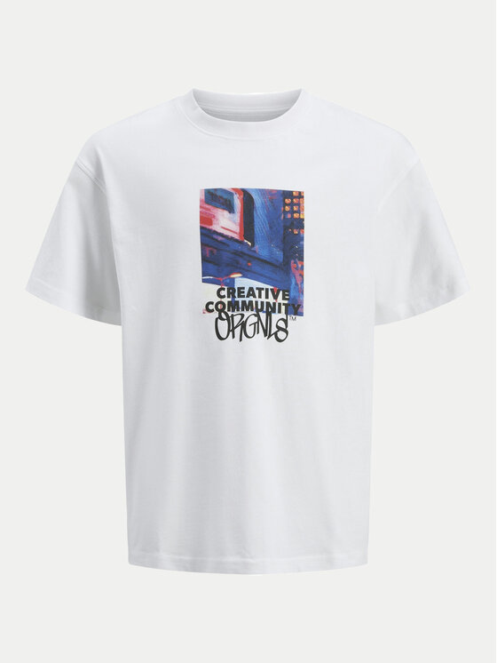 Jack&Jones Junior Jack&Jones Junior Marškinėliai Bushwick Blur 12263146 Balta Relaxed Fit