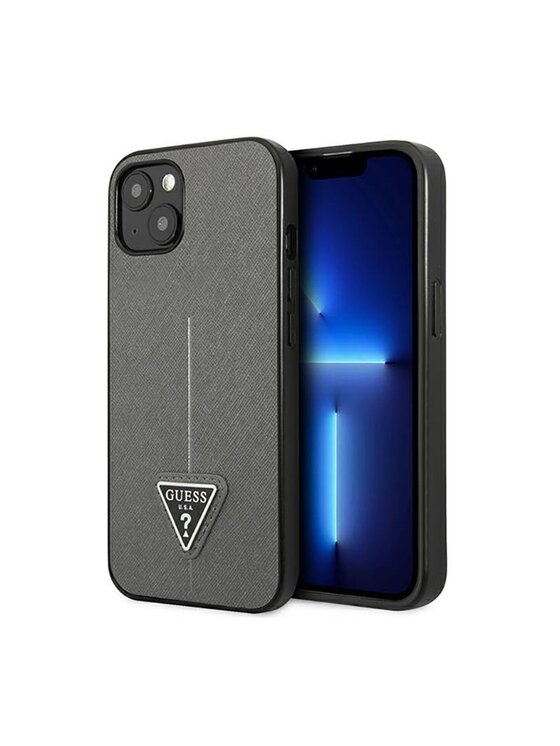 Etui na telefon Guess, Srebrne, Saffiano Triangle Logo Case