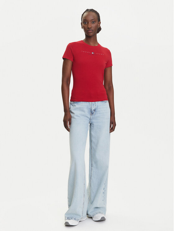 Tommy Jeans Tommy Jeans Tričko Linear DW0DW21422 Červená Slim Fit