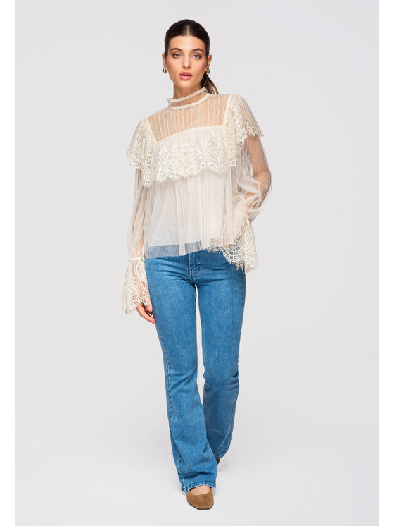 Ombre Ombre Bluzka OW-TS-E0009 Écru Loose Fit