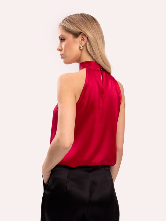Cat&Cat Cat&Cat Top jedwabny z dekoltem typu halter Czerwony Regular Fit