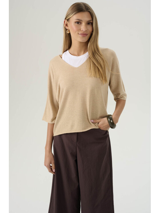 Femestage Femestage Sweter Femestage AB BASE SWE0840-015 Beżowy Regular Fit