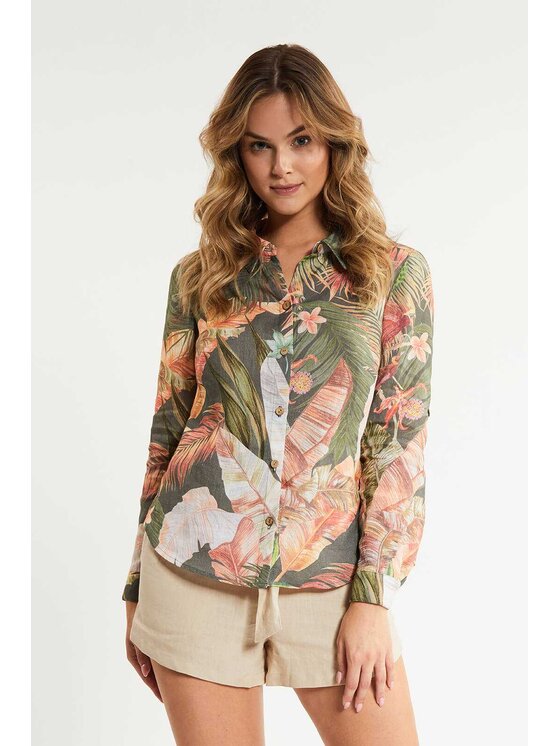 Lunedi Lunedi Koszula tropical Zielony Regular Fit