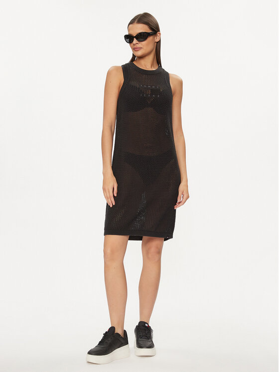 Tommy Jeans Tommy Jeans Sommerkleid Open Stitch Flag DW0DW17930 Schwarz Regular Fit