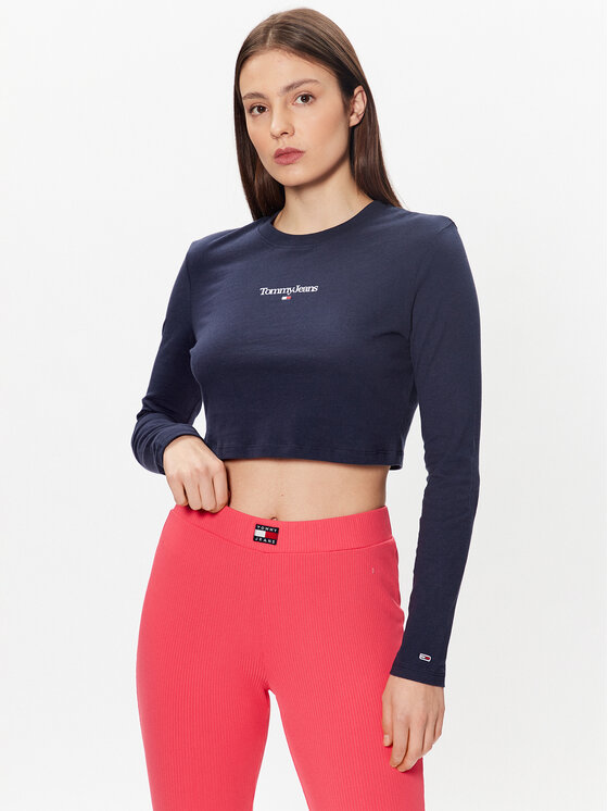 Tommy Jeans Tommy Jeans Bluza Essential Logo DW0DW15443 Mornarsko modra Cropped Fit