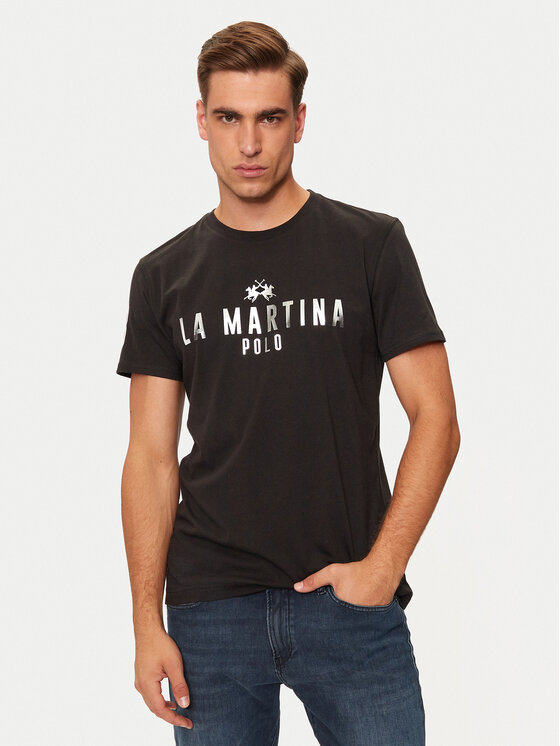 La Martina Męski T-Shirt, rozmiar L, Czarny, ZMR322 JS206