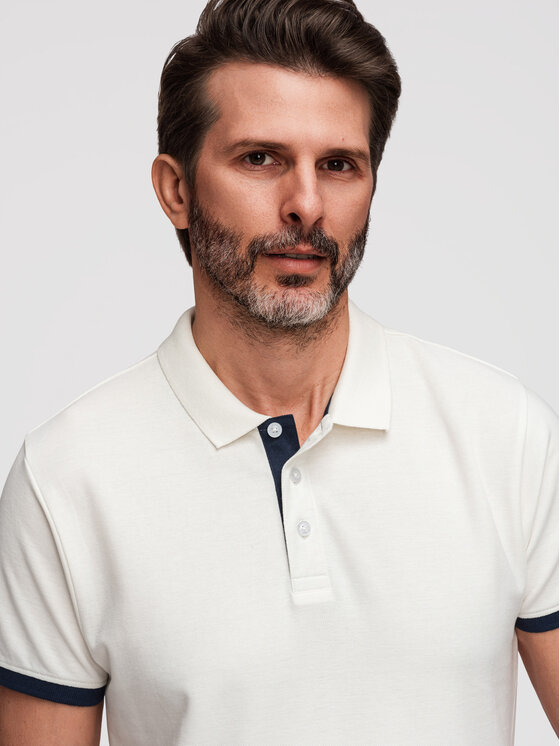 Ombre Ombre Polo OM-POSS-0170 Biały Slim Fit