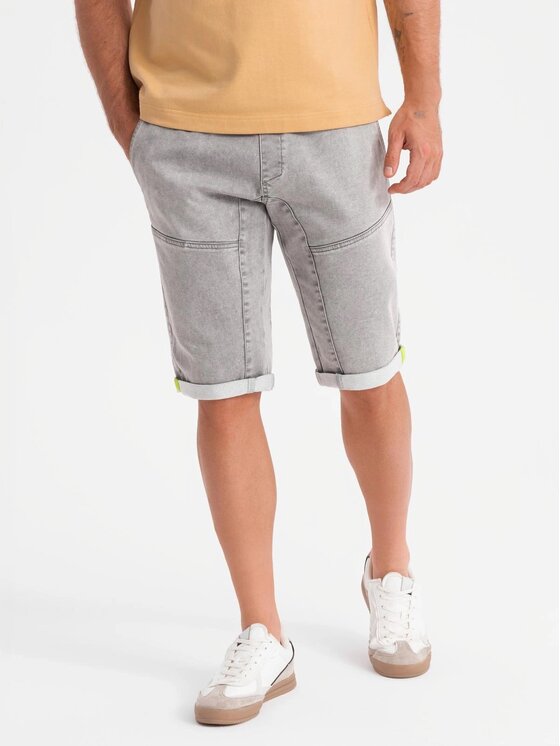 Ombre Ombre Szorty jeansowe OM-SRDS-0135 Szary Regular Fit