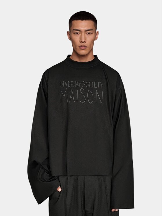 MADE BY SOCIETY MADE BY SOCIETY Longsleeve OVER FIT - T17704 Czarny Basic Fit