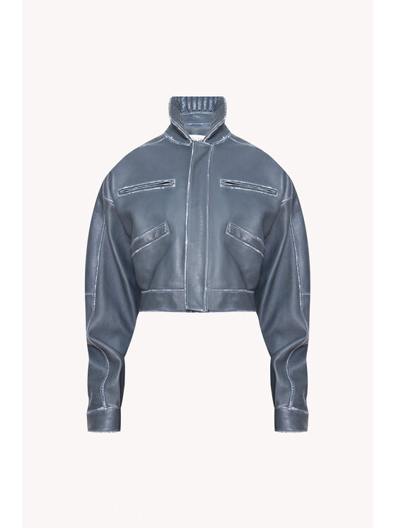 Epuzer Epuzer Kurtka skórzana vintage leather Szary Oversize