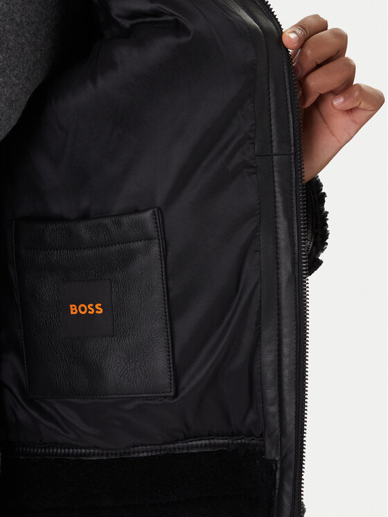 BOSS BOSS Kožená bunda Joglaci 50547560 Čierna Relaxed Fit