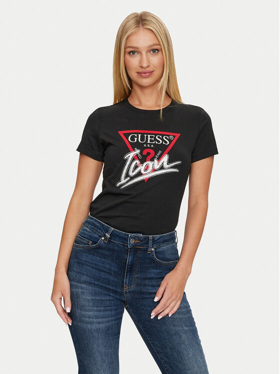 Guess T-krekls Icon W4YI32 I3Z14 Melns Regular Fit