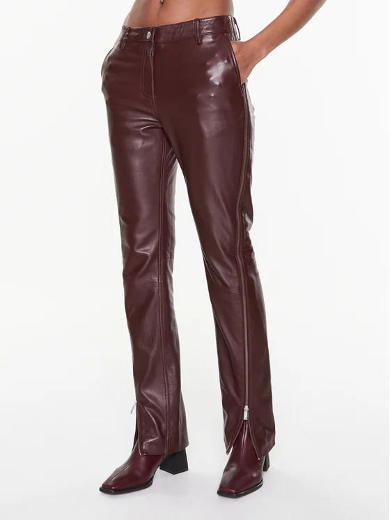 Remain Lederhose Leather Zipper RM2053 Dunkelrot Straight Fit