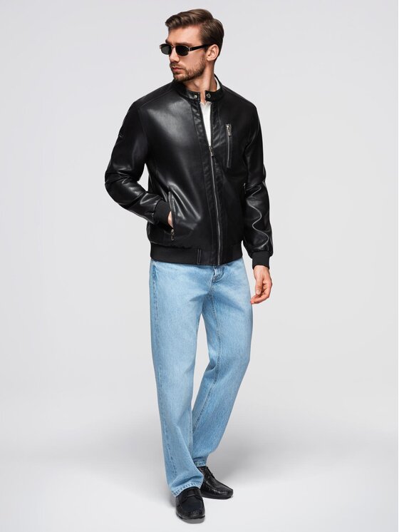 Ombre Ombre Kurtka przejściowa OM-JAFL-0109 Czarny Regular Fit
