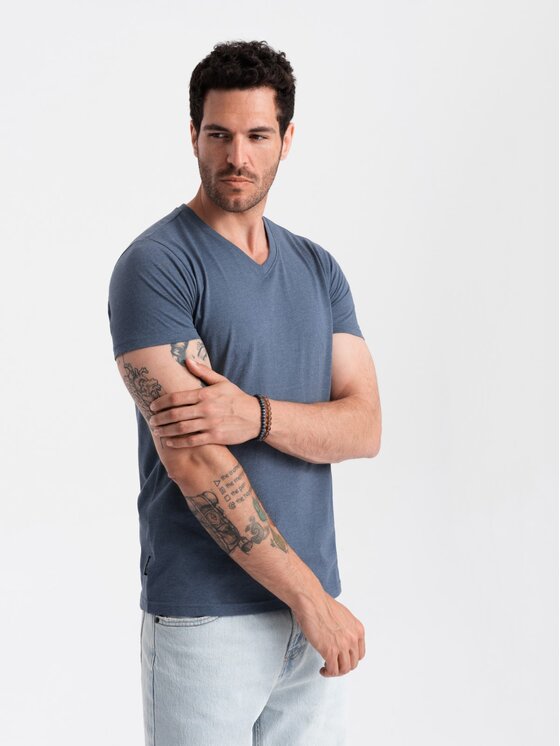 Ombre Ombre T-Shirt OM-TSBS-0145 Granatowy Regular Fit