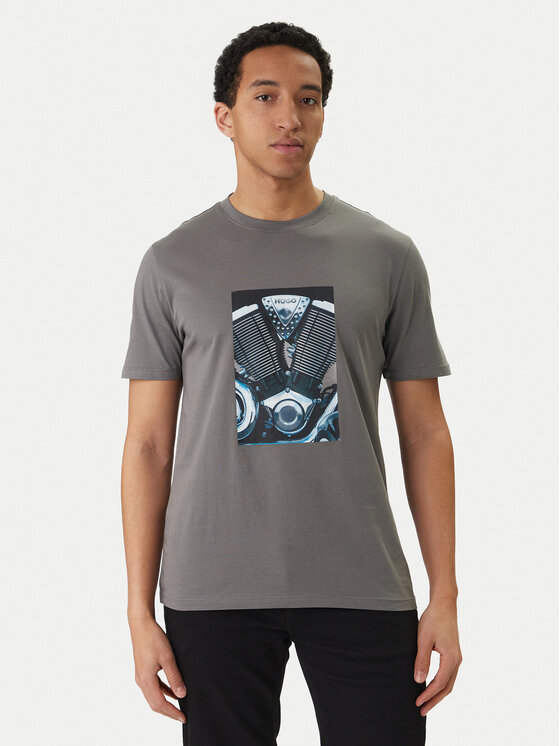 HUGO Tricou Dostino 50557674 Gri Regular Fit