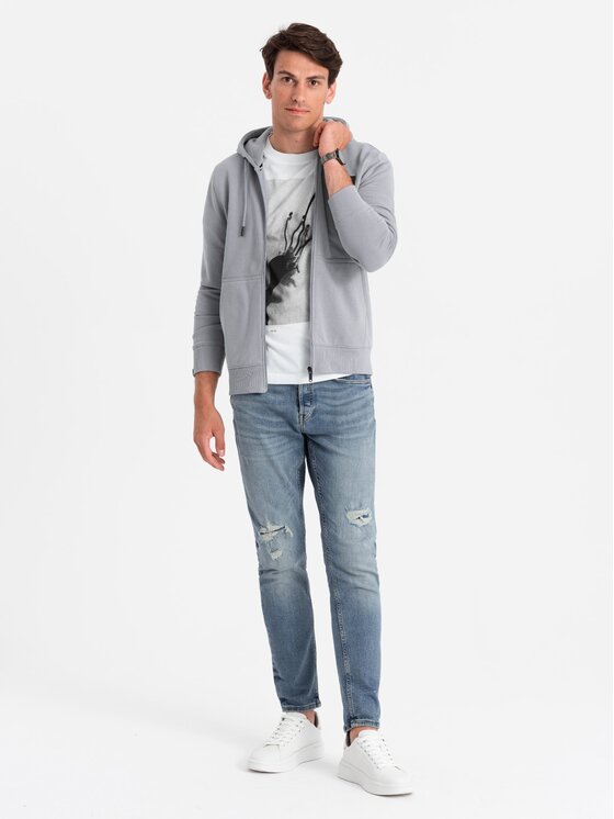 Ombre Ombre Mikina OM-SSZP-0140 Šedá Regular Fit
