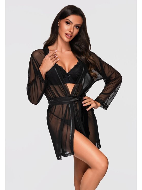 Ombre Ombre Szlafrok LW-NWRB-0104 Czarny Regular Fit