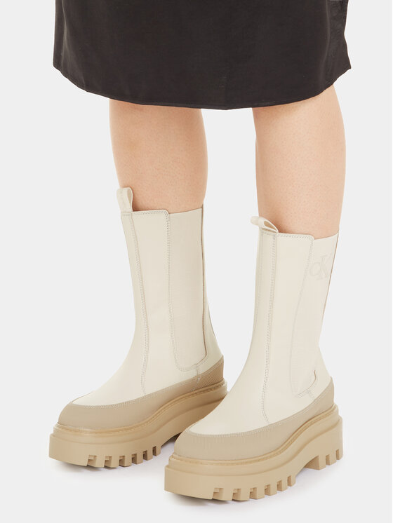 Calvin Klein Jeans Calvin Klein Jeans Боти тип челси Flatform Chelsea Boot Lth Wn YW0YW01111 Екрю