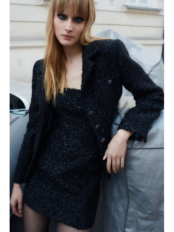 Epuzer Epuzer Marynarka Tweed blazer Czarny Standard Fit