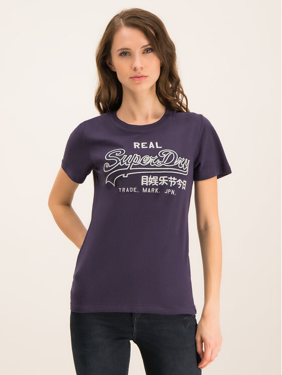Superdry Superdry T-Shirt Logo Emb Outline Entry W1000037A Granatowy Regular Fit