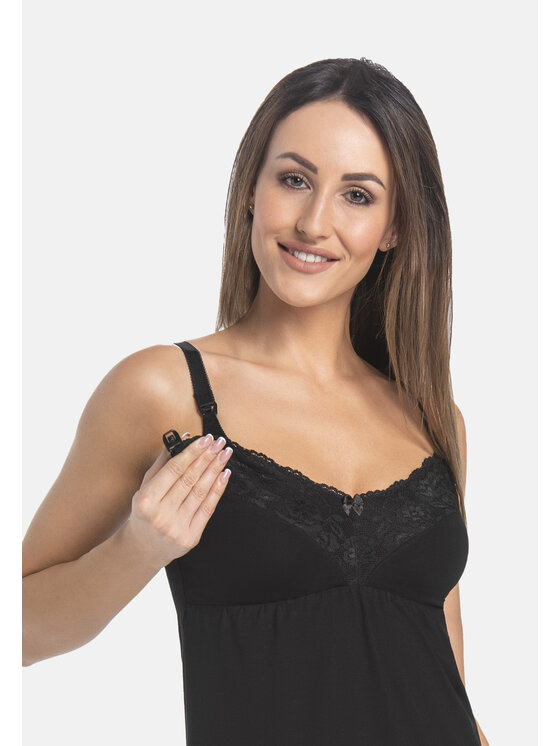 Teyli Teyli Koszula nocna do karmienia Mommy Czarny Standard Fit