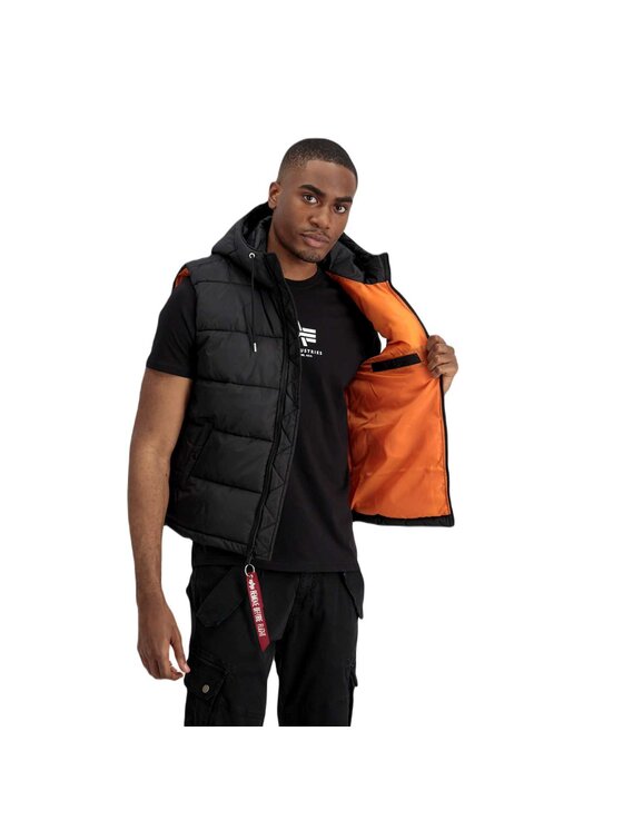 ALPHA INDUSTRIES Gilet Puffer Uomo Con Cappuccio – FD, Morbido, In Poliestere E Nylon, Con Etichetta RBF