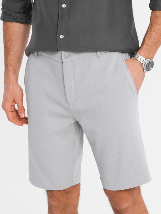 Ombre Ombre Šortky z materiálu OM-SRCS-0169 Šedá Slim Fit