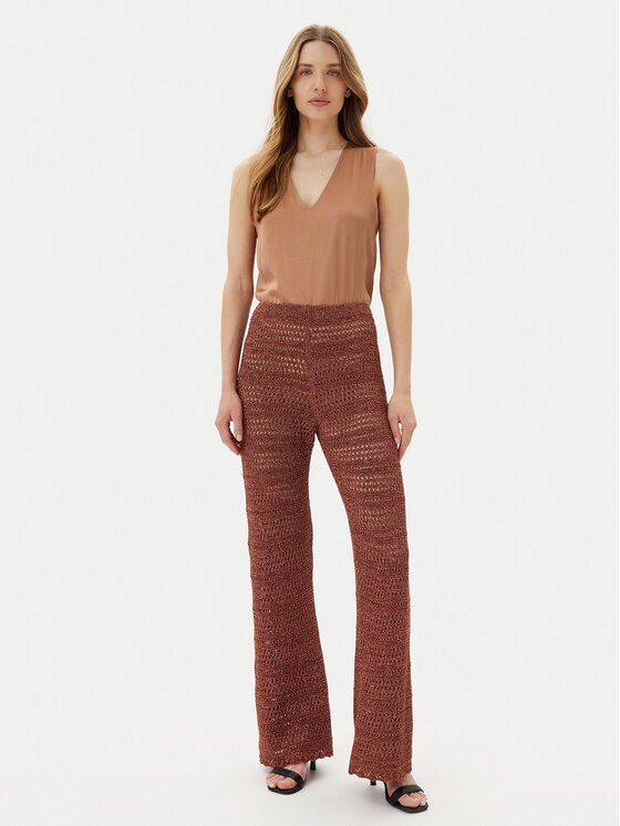 TWINSET TWINSET Pletene hlače 251TT3196 Smeđa Wide Leg