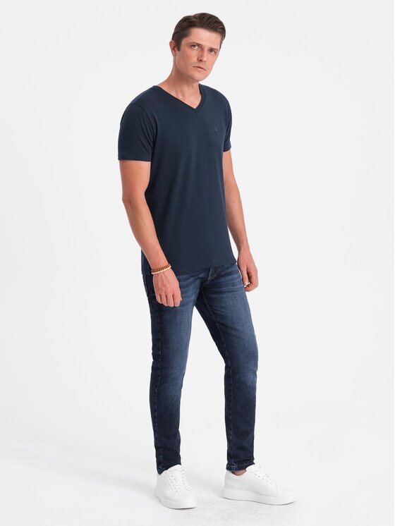 Ombre Ombre T-Shirt S2040 Granatowy Slim Fit