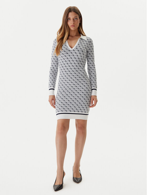 Guess Guess Trikotažinė suknelė W5BK25 Z3JD2 Écru Slim Fit