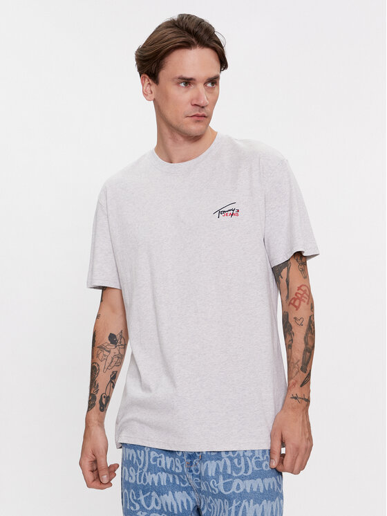 Tommy Jeans Tommy Jeans Majica Small Flag DM0DM17714 Siva Classic Fit