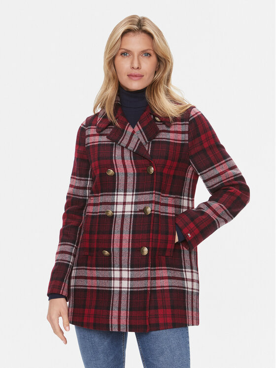 Tommy Hilfiger Prehodni Plašč Tartan WW0WW40256 Rdeča Regular Fit