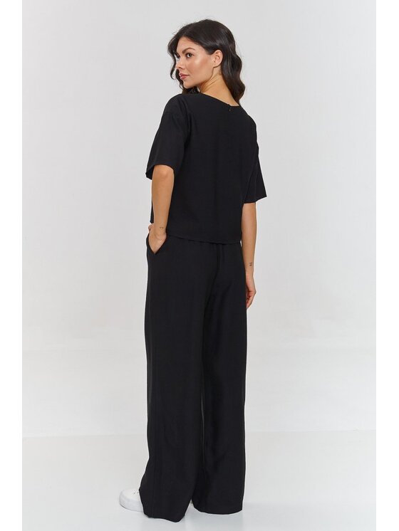 Makadamia Makadamia Komplet bluzka i spodnie M945 Czarny Loose Fit