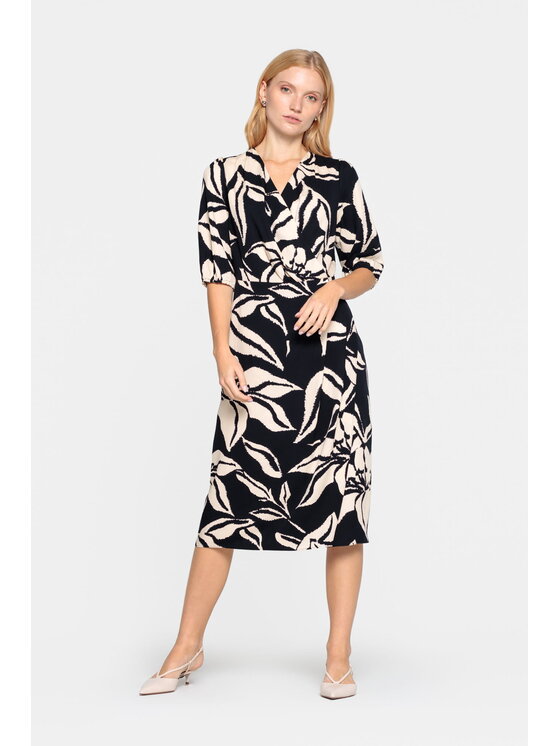 EMOI EMOI Sukienka codzienna wiskozowa z kopertowym dekoltem Czarny Feminine Fit