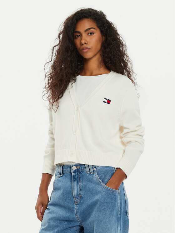 Tommy Jeans Tommy Jeans Kardigán Essential Badge DW0DW19913 Biela Relaxed Fit