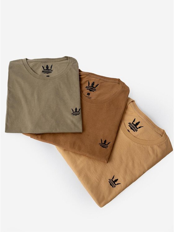 Jigga Wear Jigga Wear Komplet t-shirtów Korona Brązowa / Beżowa / Zielona Jigga Wear Mini Crown XXL Beżowy Regular Fit