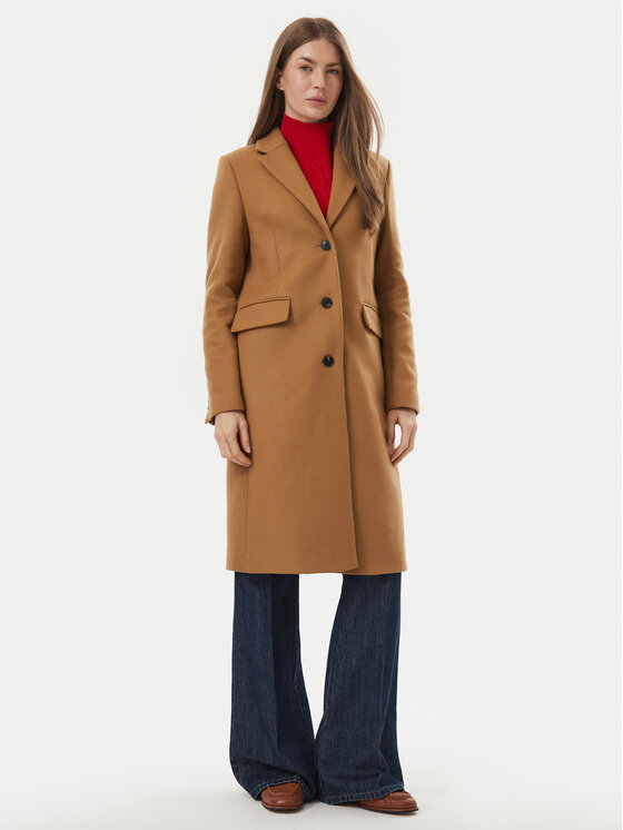 Tommy Hilfiger Tommy Hilfiger Vlnený kabát WW0WW51106 Hnedá Slim Fit