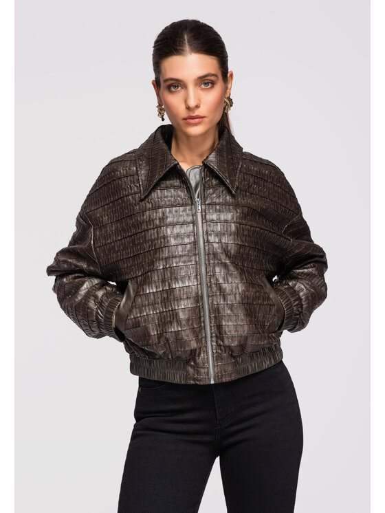 Ombre Ombre Kurtka bomber OW-JAFL-0102 Brązowy Loose Fit