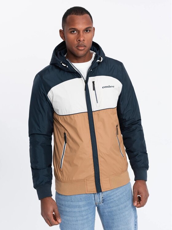Ombre Ombre Kurtka przejściowa OM-JANP-0194 Brązowy Regular Fit